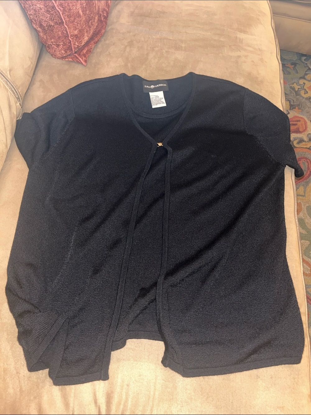 Sag Harbor Short Sleeve Sweater Cardigan and Tank Set | Black with Silver Clasp
